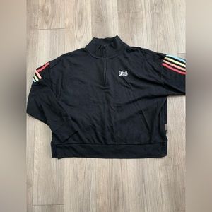 PINK Cropped Sweatshirt, Black w/ Rainbow, L